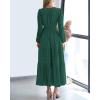 image:imageBTFBM Spring Dresses for Women 2026 Casual Long Sleeve V Neck Elastic Waist Lightweight Maxi Wedding Guest Dress PocketsHunter Green