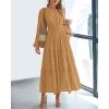 image:imageBTFBM Spring Dresses for Women 2026 Casual Long Sleeve V Neck Elastic Waist Lightweight Maxi Wedding Guest Dress PocketsKhaki