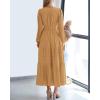 image:imageBTFBM Spring Dresses for Women 2026 Casual Long Sleeve V Neck Elastic Waist Lightweight Maxi Wedding Guest Dress PocketsKhaki