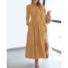 image:imageBTFBM Spring Dresses for Women 2026 Casual Long Sleeve V Neck Elastic Waist Lightweight Maxi Wedding Guest Dress PocketsKhaki