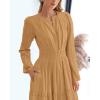 image:imageBTFBM Spring Dresses for Women 2026 Casual Long Sleeve V Neck Elastic Waist Lightweight Maxi Wedding Guest Dress PocketsKhaki