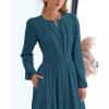 image:imageBTFBM Spring Dresses for Women 2026 Casual Long Sleeve V Neck Elastic Waist Lightweight Maxi Wedding Guest Dress PocketsLake Blue