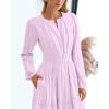 image:imageBTFBM Spring Dresses for Women 2026 Casual Long Sleeve V Neck Elastic Waist Lightweight Maxi Wedding Guest Dress PocketsLight Pink Purple