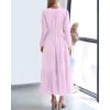 image:imageBTFBM Spring Dresses for Women 2026 Casual Long Sleeve V Neck Elastic Waist Lightweight Maxi Wedding Guest Dress PocketsLight Pink Purple