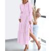 image:imageBTFBM Spring Dresses for Women 2026 Casual Long Sleeve V Neck Elastic Waist Lightweight Maxi Wedding Guest Dress PocketsLight Pink Purple