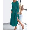 image:imageBTFBM Spring Dresses for Women 2026 Casual Long Sleeve V Neck Elastic Waist Lightweight Maxi Wedding Guest Dress PocketsMalachite Green