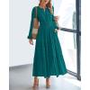 image:imageBTFBM Spring Dresses for Women 2026 Casual Long Sleeve V Neck Elastic Waist Lightweight Maxi Wedding Guest Dress PocketsMalachite Green