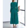 image:imageBTFBM Spring Dresses for Women 2026 Casual Long Sleeve V Neck Elastic Waist Lightweight Maxi Wedding Guest Dress PocketsMalachite Green