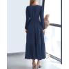 image:imageBTFBM Spring Dresses for Women 2026 Casual Long Sleeve V Neck Elastic Waist Lightweight Maxi Wedding Guest Dress PocketsNavy