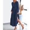 image:imageBTFBM Spring Dresses for Women 2026 Casual Long Sleeve V Neck Elastic Waist Lightweight Maxi Wedding Guest Dress PocketsNavy