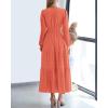 image:imageBTFBM Spring Dresses for Women 2026 Casual Long Sleeve V Neck Elastic Waist Lightweight Maxi Wedding Guest Dress PocketsOrange