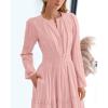 image:imageBTFBM Spring Dresses for Women 2026 Casual Long Sleeve V Neck Elastic Waist Lightweight Maxi Wedding Guest Dress PocketsPink