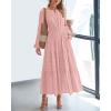 image:imageBTFBM Spring Dresses for Women 2026 Casual Long Sleeve V Neck Elastic Waist Lightweight Maxi Wedding Guest Dress PocketsPink