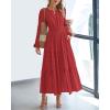 image:imageBTFBM Spring Dresses for Women 2026 Casual Long Sleeve V Neck Elastic Waist Lightweight Maxi Wedding Guest Dress PocketsRed