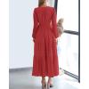 image:imageBTFBM Spring Dresses for Women 2026 Casual Long Sleeve V Neck Elastic Waist Lightweight Maxi Wedding Guest Dress PocketsRed