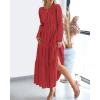 image:imageBTFBM Spring Dresses for Women 2026 Casual Long Sleeve V Neck Elastic Waist Lightweight Maxi Wedding Guest Dress PocketsRed