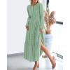 image:imageBTFBM Spring Dresses for Women 2026 Casual Long Sleeve V Neck Elastic Waist Lightweight Maxi Wedding Guest Dress PocketsSage Green