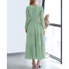 image:imageBTFBM Spring Dresses for Women 2026 Casual Long Sleeve V Neck Elastic Waist Lightweight Maxi Wedding Guest Dress PocketsSage Green