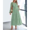 image:imageBTFBM Spring Dresses for Women 2026 Casual Long Sleeve V Neck Elastic Waist Lightweight Maxi Wedding Guest Dress PocketsSage Green