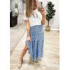 image:imageBTFBM Women 2026 Spring Summer Long Skirts Dress Boho Floral Elastic Waist Split Ruffle High Low Beach Maxi Skirt ClothesBlue