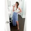 image:imageBTFBM Women 2026 Spring Summer Long Skirts Dress Boho Floral Elastic Waist Split Ruffle High Low Beach Maxi Skirt ClothesBlue