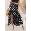image:imageBTFBM Women 2026 Spring Summer Long Skirts Dress Boho Floral Elastic Waist Split Ruffle High Low Beach Maxi Skirt ClothesPolka Dot Black