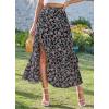 image:imageBTFBM Women 2026 Spring Summer Long Skirts Dress Boho Floral Elastic Waist Split Ruffle High Low Beach Maxi Skirt ClothesPrint Floral Black