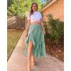 image:imageBTFBM Women 2026 Spring Summer Long Skirts Dress Boho Floral Elastic Waist Split Ruffle High Low Beach Maxi Skirt ClothesPrint Floral Green