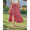 image:imageBTFBM Women 2026 Spring Summer Long Skirts Dress Boho Floral Elastic Waist Split Ruffle High Low Beach Maxi Skirt ClothesPrint Floral Red