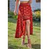 image:imageBTFBM Women 2026 Spring Summer Long Skirts Dress Boho Floral Elastic Waist Split Ruffle High Low Beach Maxi Skirt ClothesX  Floral Red