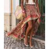 image:imageBTFBM Women 2026 Spring Summer Long Skirts Dress Boho Floral Elastic Waist Split Ruffle High Low Beach Maxi Skirt ClothesXred