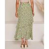 image:imageBTFBM Women 2026 Spring Summer Long Skirts Dress Boho Floral Elastic Waist Split Ruffle High Low Beach Maxi Skirt ClothesZgreen