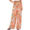 image:imageBTFBM Floral Wide Leg Pants Woman Spring Summer 2026 Smocked Elastic Waist Long Pant Resort Wear Beach Vacation OutfitsBeige