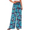 image:imageBTFBM Floral Wide Leg Pants Woman Spring Summer 2026 Smocked Elastic Waist Long Pant Resort Wear Beach Vacation OutfitsBlack