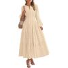 image:imageBTFBM Spring Dresses for Women 2026 Casual Long Sleeve V Neck Elastic Waist Lightweight Maxi Wedding Guest Dress PocketsApricot