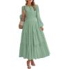 image:imageBTFBM Spring Dresses for Women 2026 Casual Long Sleeve V Neck Elastic Waist Lightweight Maxi Wedding Guest Dress PocketsSage Green