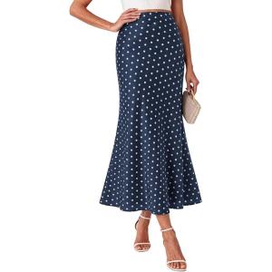 image:imageBTFBM Maxi Skirts for Women 2026 Summer Spring Lightweight A Line High Waisted Wedding Guest Party Silk Long Midi SkirtDot Navy White