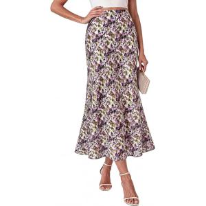 image:imageBTFBM Maxi Skirts for Women 2026 Summer Spring Lightweight A Line High Waisted Wedding Guest Party Silk Long Midi SkirtPink Green Camo