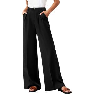 image:imageBTFBM Wide Leg Pants Woman 2026 High Waisted Button Business Casual Dressy Trousers Office Work Palazzo Pants PocketsBlack