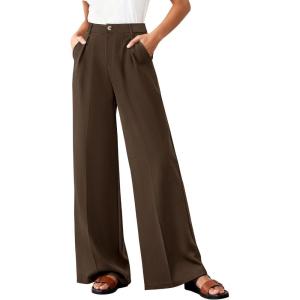 image:imageBTFBM Wide Leg Pants Woman 2026 High Waisted Button Business Casual Dressy Trousers Office Work Palazzo Pants PocketsBrown