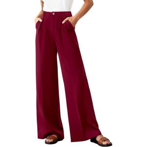 image:imageBTFBM Wide Leg Pants Woman 2026 High Waisted Button Business Casual Dressy Trousers Office Work Palazzo Pants PocketsBurgundy