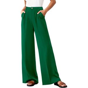 image:imageBTFBM Wide Leg Pants Woman 2026 High Waisted Button Business Casual Dressy Trousers Office Work Palazzo Pants PocketsGreen
