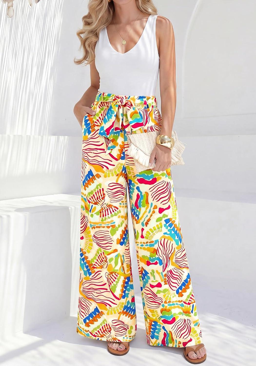 image:imageBTFBM Two Piece Sets For Women Summer 2026 Spring Outfits Casual Sleeveless Wide Leg Pants Sets Beach Vacation ClothesFloral Multicolored