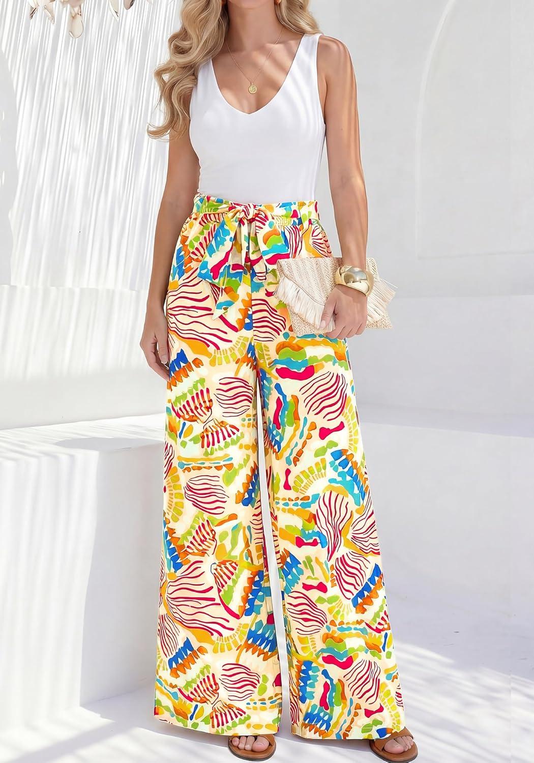 image:imageBTFBM Two Piece Sets For Women Summer 2026 Spring Outfits Casual Sleeveless Wide Leg Pants Sets Beach Vacation ClothesFloral Multicolored