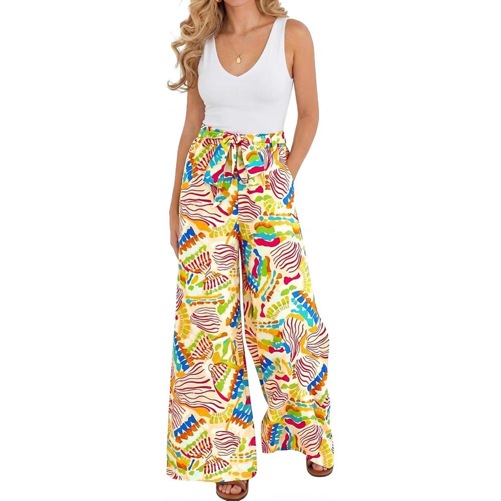 image:imageBTFBM Two Piece Sets For Women Summer 2026 Spring Outfits Casual Sleeveless Wide Leg Pants Sets Beach Vacation ClothesFloral Multicolored