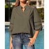 image:imageBTFBM 34 Length Sleeve Womens Tops Summer Blouses Eyelet Hollow Out Button Down Shirts Business Casual Outfits 2026Army Green