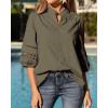 image:imageBTFBM 34 Length Sleeve Womens Tops Summer Blouses Eyelet Hollow Out Button Down Shirts Business Casual Outfits 2026Army Green