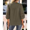 image:imageBTFBM 34 Length Sleeve Womens Tops Summer Blouses Eyelet Hollow Out Button Down Shirts Business Casual Outfits 2026Army Green