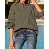 image:imageBTFBM 34 Length Sleeve Womens Tops Summer Blouses Eyelet Hollow Out Button Down Shirts Business Casual Outfits 2026Army Green