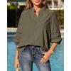 image:imageBTFBM 34 Length Sleeve Womens Tops Summer Blouses Eyelet Hollow Out Button Down Shirts Business Casual Outfits 2026Army Green